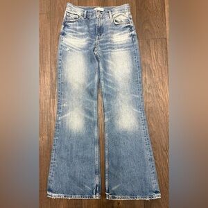 ZARA Wide Leg Denim Jeans Medium Wash Size 4 Distressed